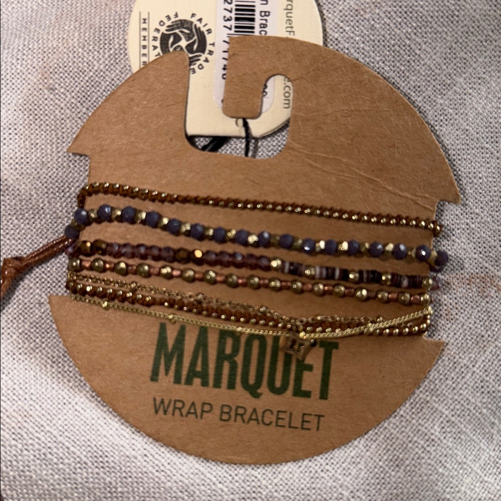 Marquette gemstone vegan leather handmade Beaded Wrap Bracelet